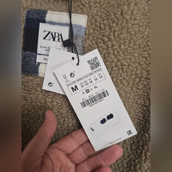 Zara Italian Fabric Plaid Overshirt Jacket Pockets Button Up - Picture 7 of 8